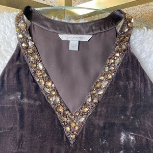 Boston Proper Bejeweled V Neck Sleeveless Velvet Mini Dress